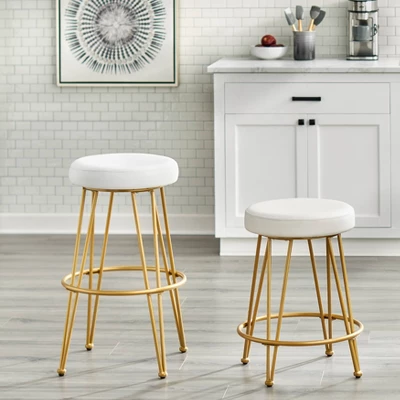 Set Of 2 30" Mazzini Faux Leather And Metal Counter Height Barstools White/Gold - Buylateral 4 Set Of 2 30" Mazzini Faux Leather And Metal Counter Height Barstools White/Gold - Buylateral - Image 2