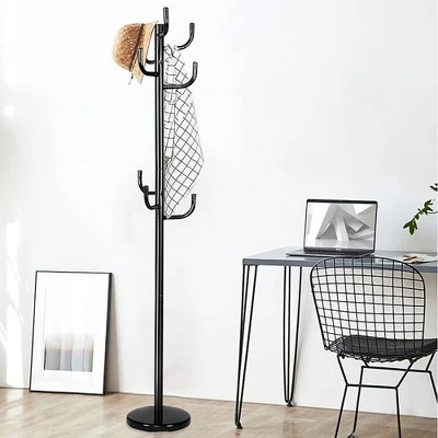 Costway Metal Coat Rack Hat Stand Tree Hanger Hall Umbrella Holder Hooks Black 6 Costway Metal Coat Rack Hat Stand Tree Hanger Hall Umbrella Holder Hooks Black - Image 4