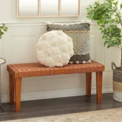 Rustic Birch Wood Bench Brown - Olivia & May