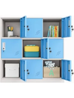 MECOLOR 35.5 In. Multipurpose Kids, Adults Locker Metal 9 Door Storage Cabinet Room Organizer With Lock For Clutter, Toys, Clothes, Shoes, Bags, Backpacks -Homcom Crosley Shop GUEST af4649d0 babb 4b65 8268 19e005c6295b