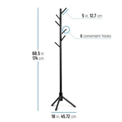 OSTO Multi-Purpose Wooden Freestanding Coat Rack With 6 Hooks And 3 Adjustable Sizes; No Tools Required -Homcom Crosley Shop GUEST afa6a592 cc73 48cd a4a0 2cceae1f10f5