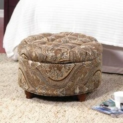 Button Tufted Round Storage Ottoman Brown Paisley - HomePop -Homcom Crosley Shop GUEST b1fa20d1 2eb7 44d3 8a13 d445b481cacd