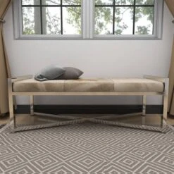 Contemporary Stainless Steel Rectangular Cowhide Bench - Olivia & May -Homcom Crosley Shop GUEST b385aa5e 3d0c 4ee3 bf08 6803c7a4a82f