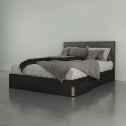 Chinook 3 Drawer Storage Bed With Headboard Bark Gray/Black - Nexera -Homcom Crosley Shop GUEST b48d36d1 e906 43a0 bed3 cc077fe09cb6