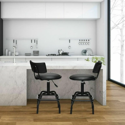 Costway Set Of 2 Adjustable Swivel Vintage Bar Stool PU Leather Steel Frame W/ Backrest 4 Costway Set Of 2 Adjustable Swivel Vintage Bar Stool PU Leather Steel Frame W/ Backrest - Image 2