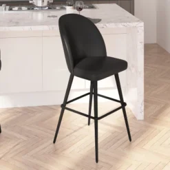 Merrick Lane Set Of 2 Modern Armless Barstools With Contoured Backs, Steel Frames, And Integrated Footrests