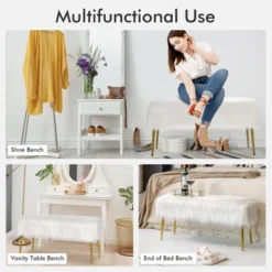 Costway Fauxfur Ottoman Bench Modern Vanity Bench Stool W/ Golden Legs WhitePink -Homcom Crosley Shop GUEST b77d2da3 70dd 402f b4e2 502c71e376a6