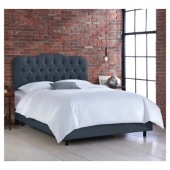 Queen Seville Linen Upholstered Bed Linen Ocean - Skyline Furniture