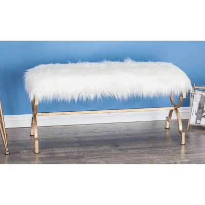 Faux Fur Cushion Bench White - Olivia & May 4 Faux Fur Cushion Bench White - Olivia & May - Image 2