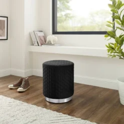 Camber Round Upholstered Ottoman - Linon -Homcom Crosley Shop GUEST bc560b0b f266 456b 9547 9e2275aa544b