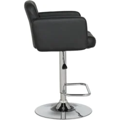 Studio 55D Chrome Swivel Bar Stool 32 3/4" High Modern Black Faux Leather Cushion Adjustable For Kitchen Counter Height Island -Homcom Crosley Shop GUEST bc819a30 a2dd 4c73 945e 22772453361c