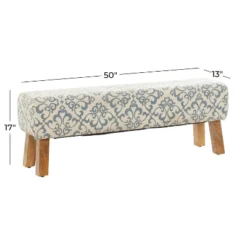 Bohemian Wood Upholstered Fabric Bench Large Cream - Olivia & May -Homcom Crosley Shop GUEST bd0e5de5 6d30 4a87 8e89 5bd77a1c8204