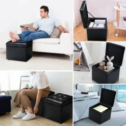 Costway 16''Cube Ottoman Pouffe Storage Box Lounge Seat Footstools With Hinge Top Black -Homcom Crosley Shop GUEST bd526d1d e83d 49b3 b98b 1f90178dbcb4