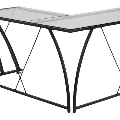 BlackArc Gaming Desk With Clear Glass Top And Black Powder Coated Metal Frame - L-Shaped 79" Diagonal Width - 8mm Tempered Glass 8 BlackArc Gaming Desk With Clear Glass Top And Black Powder Coated Metal Frame - L-Shaped 79" Diagonal Width - 8mm Tempered Glass - Image 6