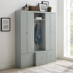 3pc Harper Entryway Set With Hall Tree And 2 Pantry Closets Gray - Crosley