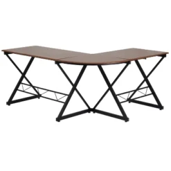 BlackArc L-Shaped Gaming Desk Teakwood Finish Laminate Top-Black Powder Coated Frame-Pull Out Keyboard-87" Overall Diagonal Width -Homcom Crosley Shop GUEST beaf2cba fd3f 46d1 8170 f2137d12a545