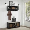 Wood 2 Piece Entryway Bench And Shelf Set In Black-Bowery Hill