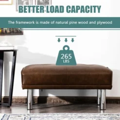 Costway Ottoman Footrest Stool PU Leather Rectangular Seat W/Metal Legs Brown/Black -Homcom Crosley Shop GUEST bff0648c 706d 40c6 b767 0b0bdb225552