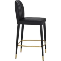 55 Downing Street Metal Bar Stool Black Gold 25" High Mid Century Modern Faux Leather Cushion With Backrest Footrest For Kitchen Counter Height Island -Homcom Crosley Shop GUEST c11414e6 209f 4a26 9397 7b538fe115d9