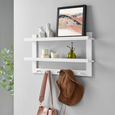 29" X 16" 2 Tier Coat Rack And Wall Shelf White - Danya B. 4 29" X 16" 2 Tier Coat Rack And Wall Shelf White - Danya B. - Image 2
