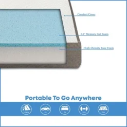 Continental Sleep 4" Portable Tri Folding Gel Memory Foam Mattress | Breathable Mesh Sides With Ultra Soft, Removable And Washable Cover, Twin, White -Homcom Crosley Shop GUEST c174f012 b438 4ad7 9dfc b7ea98843982 6