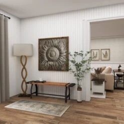 Industrial Metal And Brown Wood Bench Brown - Olivia & May -Homcom Crosley Shop GUEST c1793169 c46c 4d72 acbe 7b113b0d4607