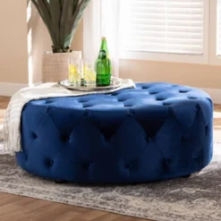 Cardiff Velvet Fabric Upholstered Button Tufted Cocktail Ottoman Blue - Baxton Studio -Homcom Crosley Shop GUEST c25dcfa1 01da 4e87 8105 b14ffbecc1d9