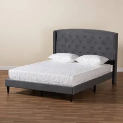 Joanna Velvet Fabric Upholstered And Wood Platform Bed - Baxton Studio -Homcom Crosley Shop GUEST c283d7c9 cb79 4116 a598 6edbcb59612b