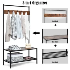 COSTWAY 3 In 1 Industrial Coat Rack Shoe Bench Entryway Hall Tree Storage Shelf W/ Hooks -Homcom Crosley Shop GUEST c4a444cb 626a 4308 9bd4 a2d36d28f390