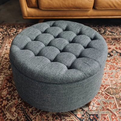Large Round Tufted Storage Ottoman With Lift Off Lid - WOVENBYRD 18 Large Round Tufted Storage Ottoman With Lift Off Lid - WOVENBYRD - Image 16