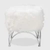 Celia Faux Fur Upholstered Silver Metal Ottoman White/Silver - Baxton Studio -Homcom Crosley Shop GUEST c6e7e7e4 7b04 4c67 9781 8085f62fe803
