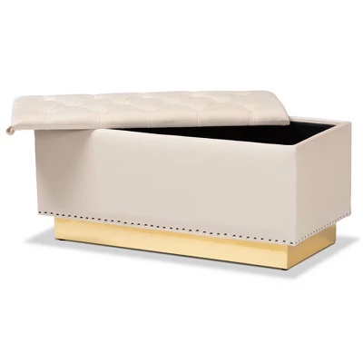 Powell Velvet Fabric Upholstered And PU Leather Ottoman Gold - Baxton Studio 3 Powell Velvet Fabric Upholstered And PU Leather Ottoman Gold - Baxton Studio