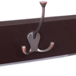 BirdRock Home Tri Hook Coat Rack - 5 Hooks - Wall Mount Hat Rack - Brown Finish - Bronze Hooks
