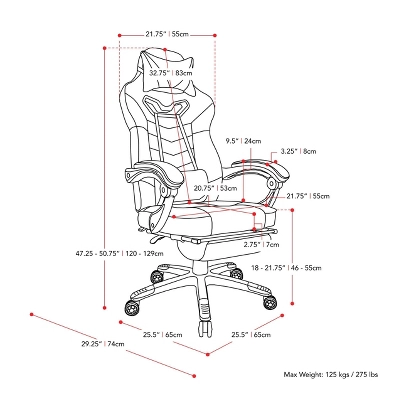 Doom Gaming Chair Black And Blue - CorLiving 10 Doom Gaming Chair Black And Blue - CorLiving - Image 8