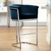 Studio 55D Chrome Bar Stool 31" High Modern Blue Velvet Cushion Upholstered With Backrest Footrest Kitchen Counter Height Island -Homcom Crosley Shop GUEST caa8a42b d8a1 40df b83f de7fff887b21