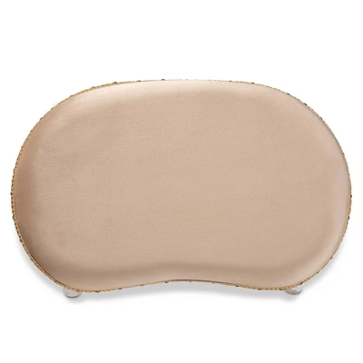 Gabrielle Velvet Fabric Upholstered Wood Vanity Ottoman Sand/White/Gold - Baxton Studio 7 Gabrielle Velvet Fabric Upholstered Wood Vanity Ottoman Sand/White/Gold - Baxton Studio - Image 5