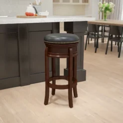 Flash Furniture 29'' High Backless Wood Barstool With Carved Apron And LeatherSoftSoft Swivel Seat -Homcom Crosley Shop GUEST cb5df6a4 cb50 45f5 9d8b 7110d8a07e2e