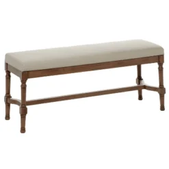 Traditional Linen Upholstered Wood Bench - Olivia & May