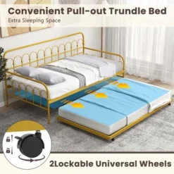 Costway Twin Size Metal Daybed With Trundle Space-Saving Sofa Bed Lockable Wheels Gold -Homcom Crosley Shop GUEST cbecb4b5 2dd3 47b6 80a2 0cbdda7d2dab