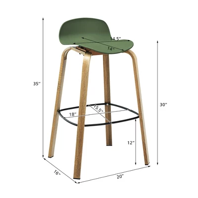 Costway Set Of 2 Counter Height Bar Stools W/Footrest&Solid Metal Legs YellowGreen 4 Costway Set Of 2 Counter Height Bar Stools W/Footrest&Solid Metal Legs YellowGreen - Image 2