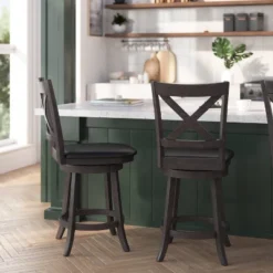 Merrick Lane 24" Classic Wooden Crossback Swivel Counter Height Pub Stool With Upholstered Padded Seat And Integrated Footrest -Homcom Crosley Shop GUEST ce129dfd 3b8d 4463 a9dc 48c3eb6e03d2