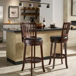 29" Falia Dark Cherry Finish Linen Swivel Barstool Height Chair - Inspire Q