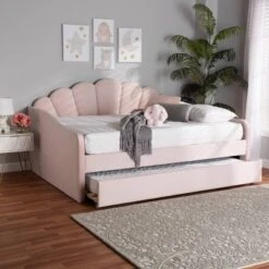 Queen Timila Velvet Fabric Upholstered Daybed With Trundle Light Pink - Baxton Studio -Homcom Crosley Shop GUEST cf273cbe 4055 422f 97b9 92c176f667f6