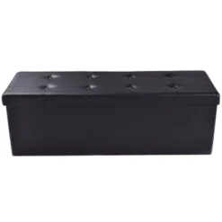 Costway 45''x15''x15'' Large Folding Storage Faux Leather Ottoman Pouffe Box Stool Black -Homcom Crosley Shop GUEST cfa22ac3 6fe9 48da 9f3a e071a34141e8