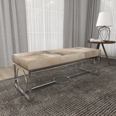 Contemporary Decorative Stainless Steel Cowhide Bench Silver - Olivia & May 11 Contemporary Decorative Stainless Steel Cowhide Bench Silver - Olivia & May - Image 9