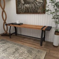 Industrial Metal And Brown Wood Bench Brown - Olivia & May -Homcom Crosley Shop GUEST d0d3457a c64c 4824 b09b e2cab1814c57