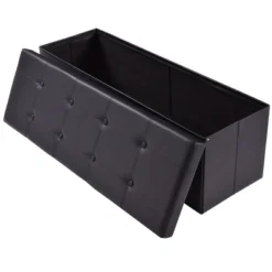 Costway 45''x15''x15'' Large Folding Storage Faux Leather Ottoman Pouffe Box Stool Black -Homcom Crosley Shop GUEST d153b628 3b8c 4489 a94f b922600db72c