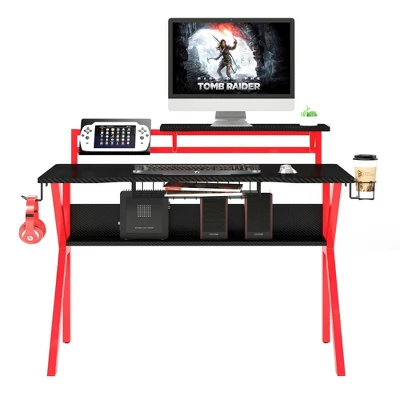 PVC Coated Ergonomic Metal Frame Gaming Desk Black/Red - The Urban Port 6 PVC Coated Ergonomic Metal Frame Gaming Desk Black/Red - The Urban Port - Image 4