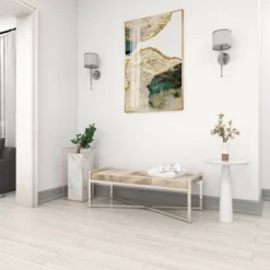 Contemporary Stainless Steel Rectangular Cowhide Bench - Olivia & May -Homcom Crosley Shop GUEST d1c9739b 3f78 4045 b273 b2ed9991c89e