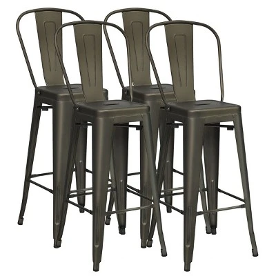 Costway Set Of 4 High Back Metal Stool 30'' Seat Bar Height Industrial Bar Stools GunBlack 12 Costway Set Of 4 High Back Metal Stool 30'' Seat Bar Height Industrial Bar Stools GunBlack - Image 10